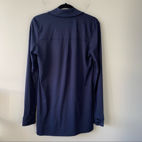 NEW Peruvian Connection Jersey Knit Button-Down Shirt Navy M - Picture 4 of 6